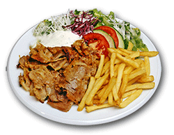 Doner kebab plate with french fries